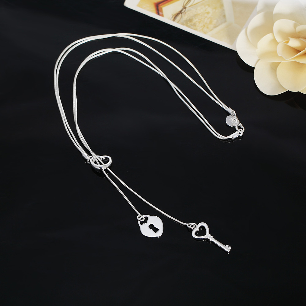 Chain Lock Combination - Güzel 925 ayar gümüş romantik kalp
